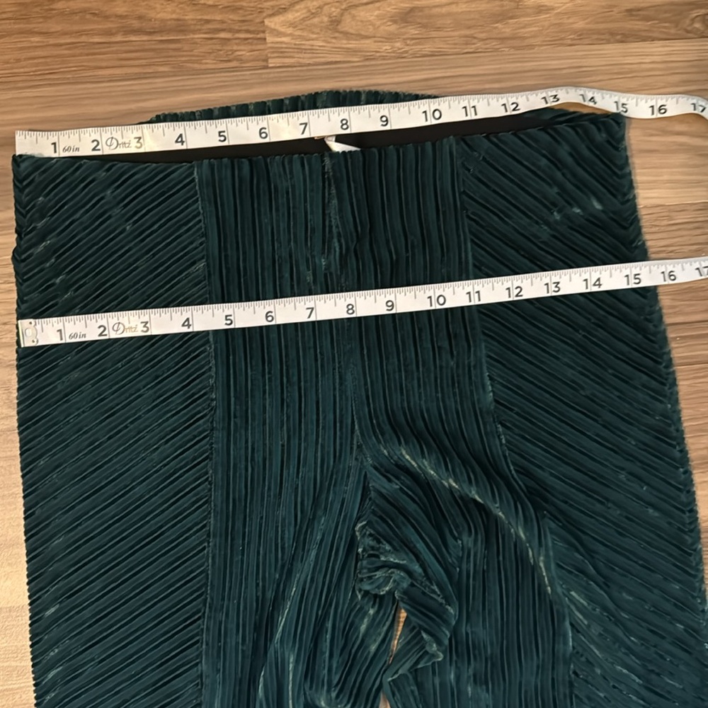 Free People Velvet Dark Green Ribbed Slim Flare Pull On Bell Bottom Pants M - Picture 8 of 11